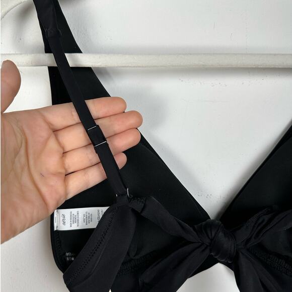 NWT Aerie Black Classic Simple Plunge Neck Trianle Bikini Top with Bow Tie Back - Picture 4 of 9